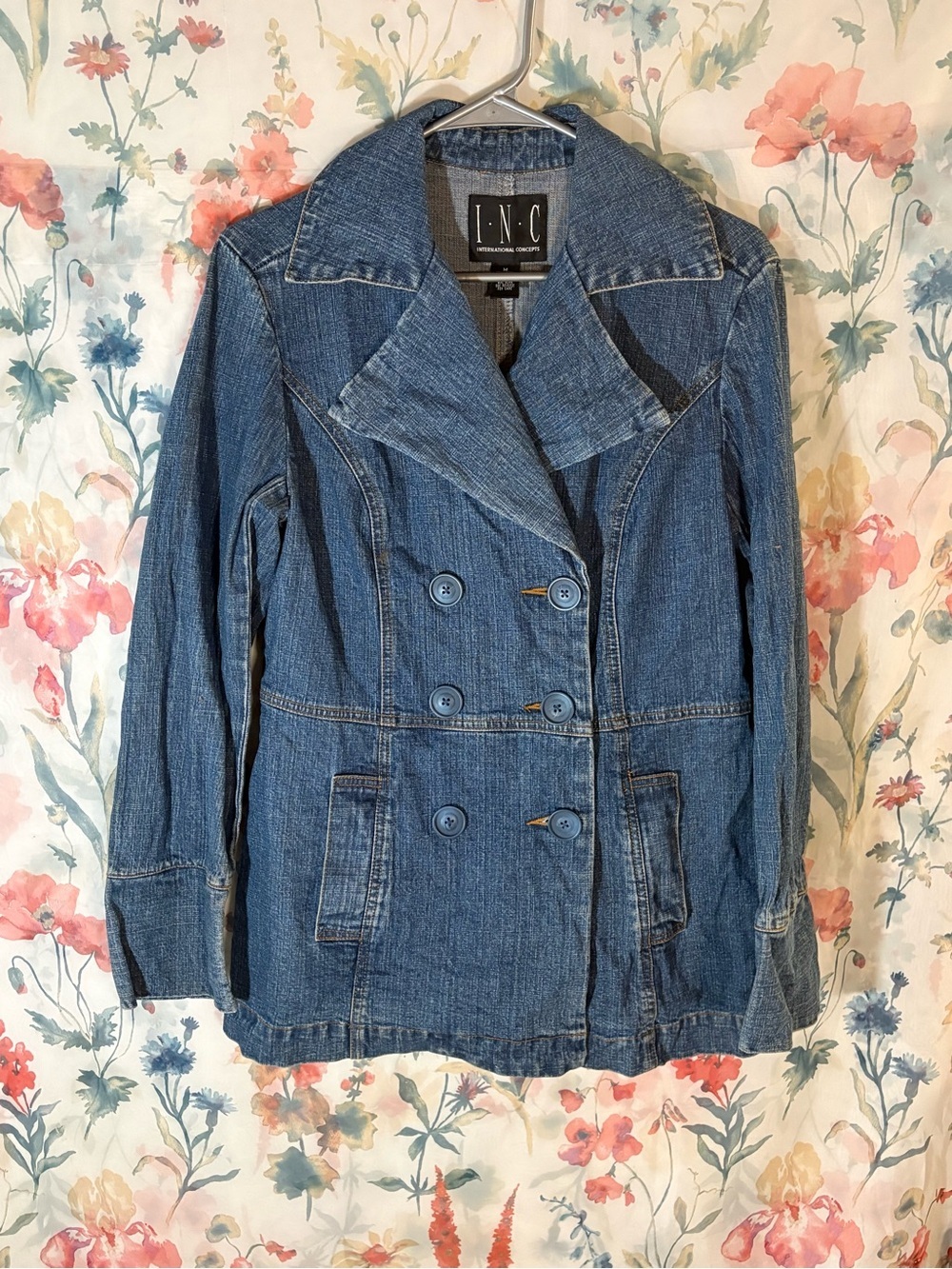 Vintage INC International Concepts Women's Blue Denim Double-Breasted Jacket
